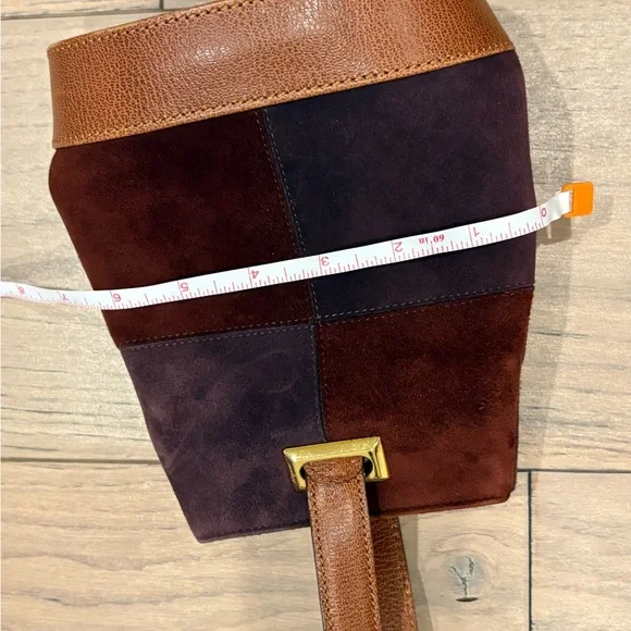 Salvatore Ferragamo Brown Patchwork Shoulder Bag Gancini suede *rare* - Picture 12 of 14